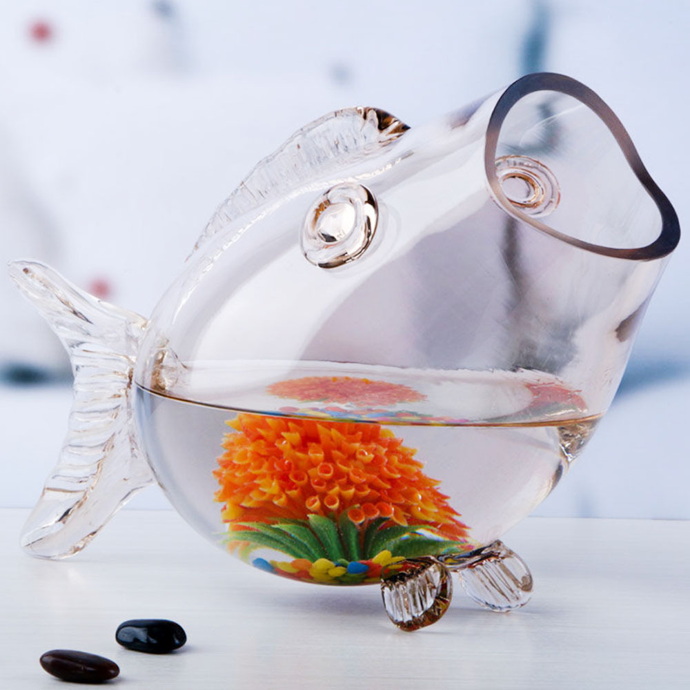 Aeofa transparent glass home living office decoration craft ornaments glass fish shape glass bowl for gift