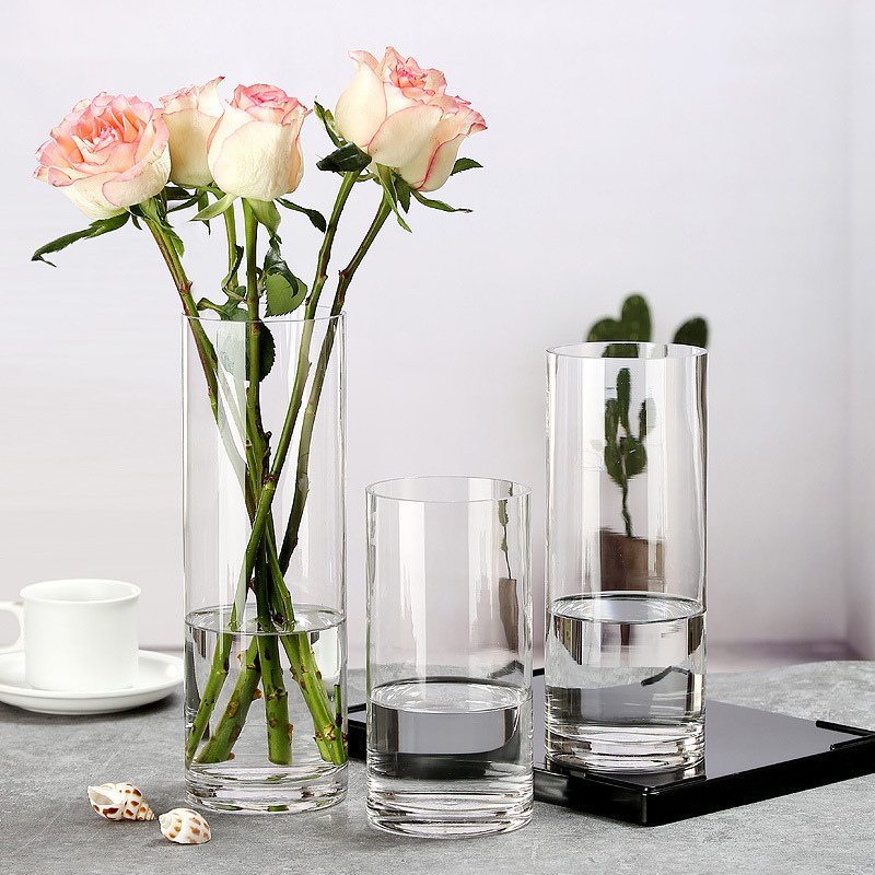 Aeofa machine and hand made cheap tall glass column cylinder vases set of 3 tall floor vases large for wedding flower