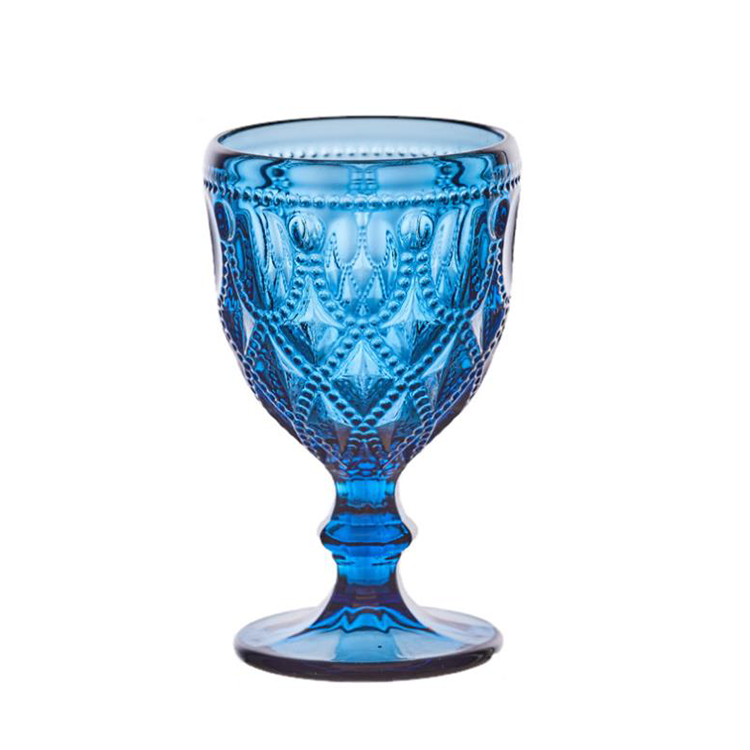 Aeofa vintage pattern embossed crystal glass goblets vintage blue glass goblets