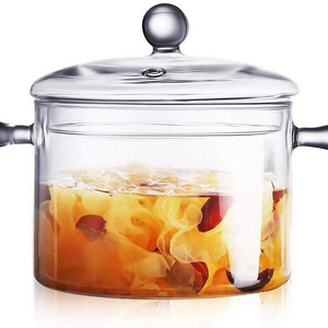 Aeofa Clear borosilicate glass pot pyres heat resistant hi borosilicate glass boiling saucepan cooking pot with glass cover