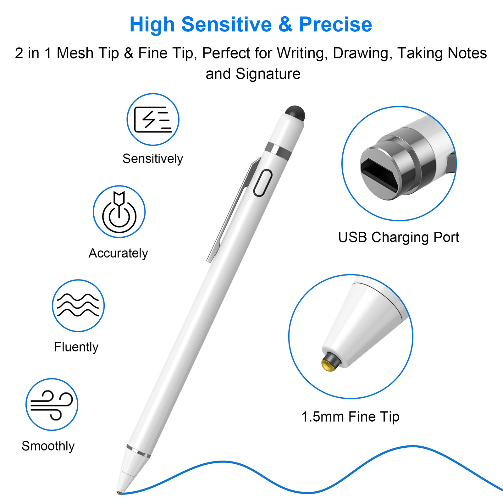 Magnetic Aluminum Alloy Universal 1.5Mm Effect Distance Intelligent Power Magic Stylus Capacitive Pen For Ipad Apple Pencil