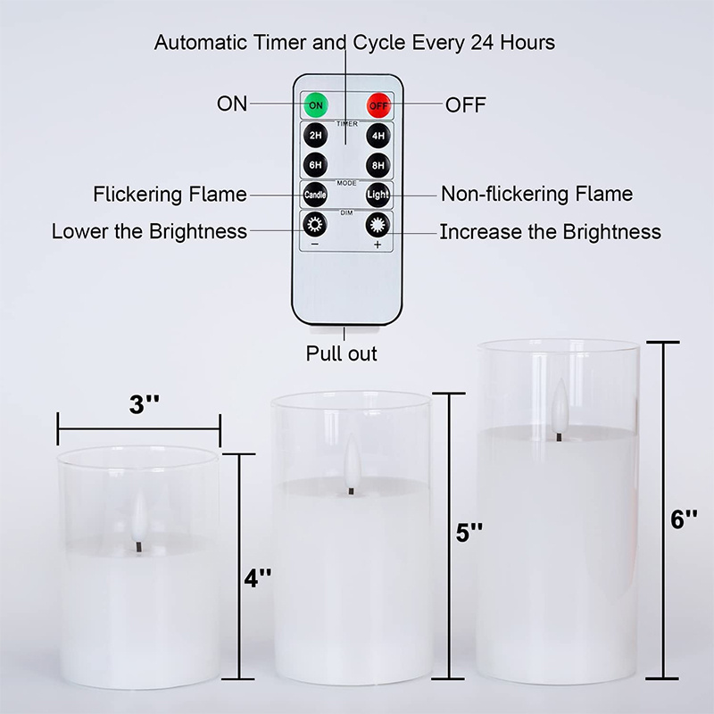 Glass LED Flameless Candles with Remote Control and Timer for for Festival Wedding Home Party Decor