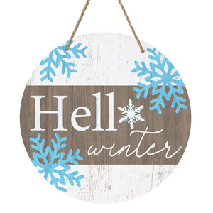 Hello Winter Welcome Wood Wall Hanging Sign Plaque, Round Home Hanging Ornaments for Front Door Porch Garde Room Christmas