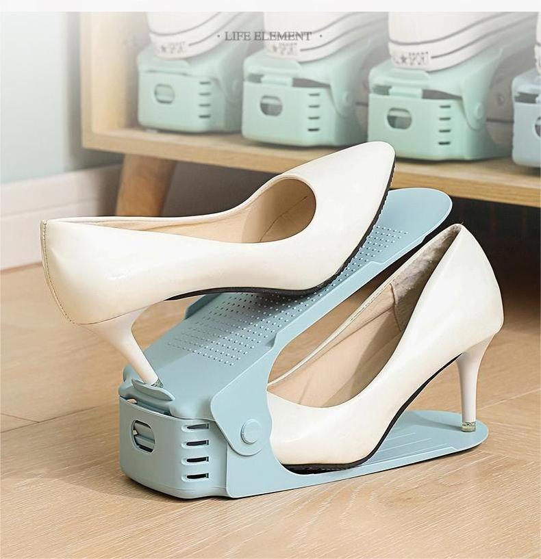 Adjustable Shoe Rack Save Space Sneakers Sandals Suitable Double Layer Stack Shoe Slot for Home