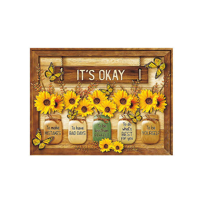 Wall Decor Sunflower Wall Art It's Okay Inspirational Quotes Canvas Print Bathroom Decor Wall Art Rustic Sunflower Painting