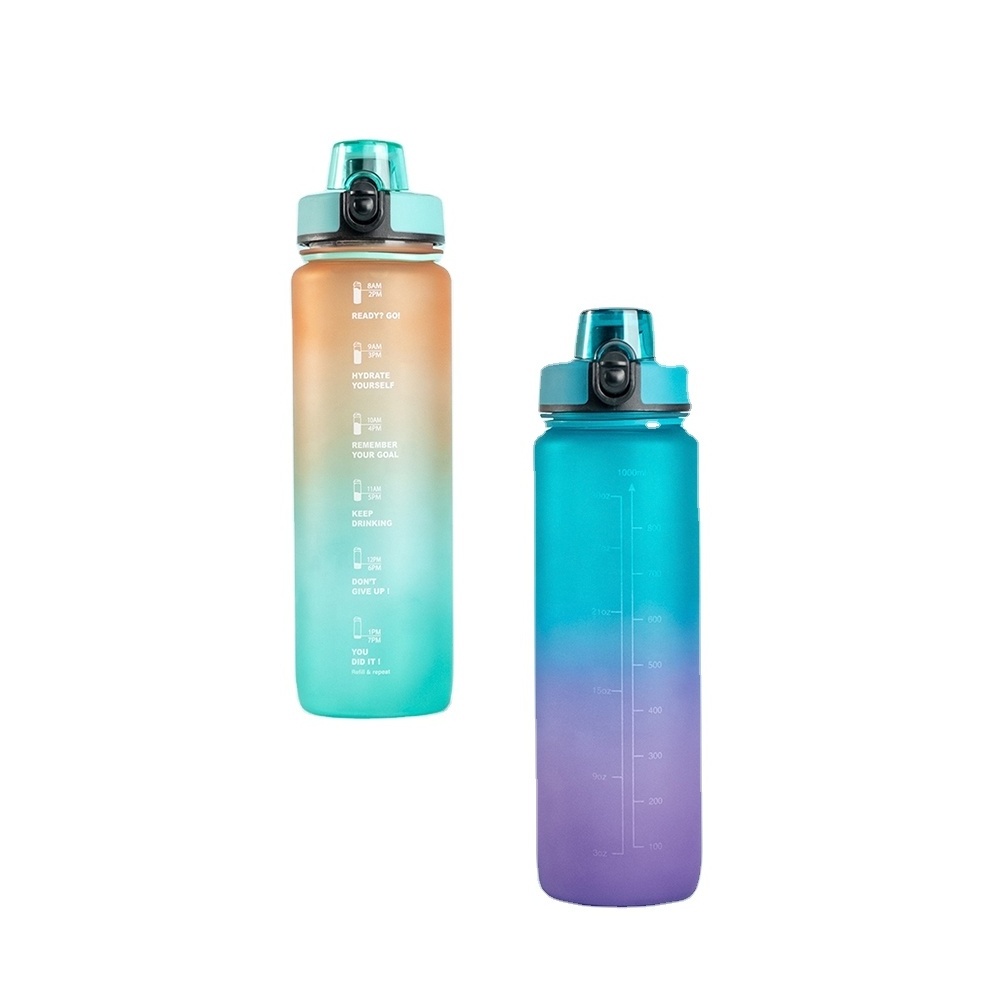 1L /32 oz Leakproof Tritran BPA Free Gradient Plastic Water Bottle with Motivational Time Marker Water Bottle With Custom Logo