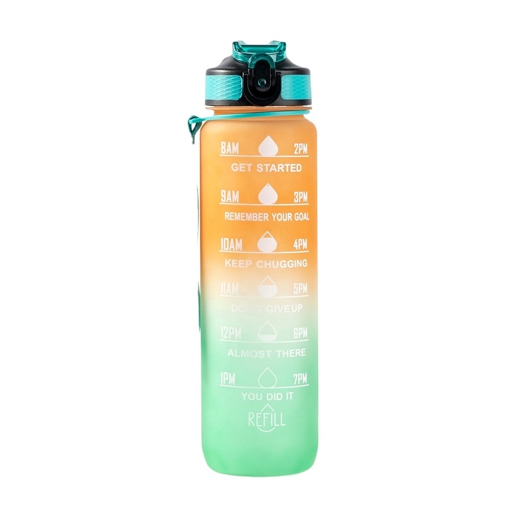 1L /32 oz Leakproof Tritran BPA Free Gradient Plastic Water Bottle with Motivational Time Marker Water Bottle With Custom Logo