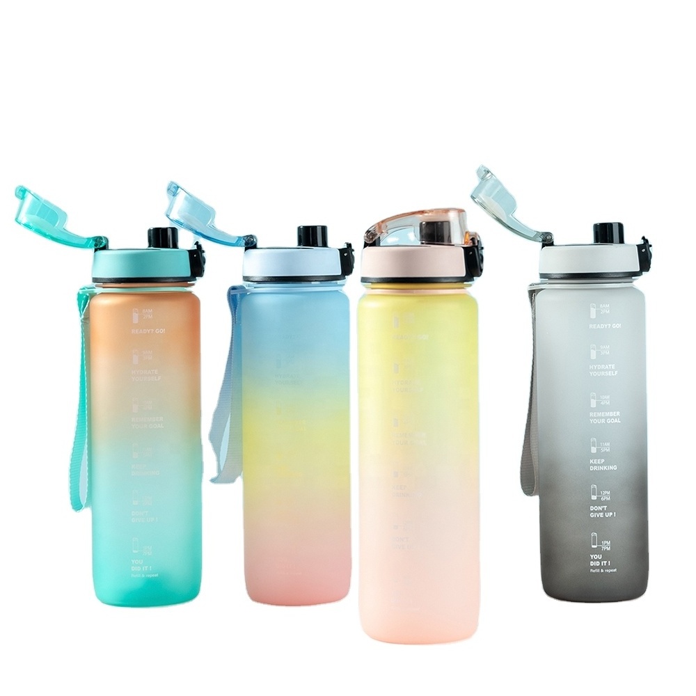 1L /32 oz Leakproof Tritran BPA Free Gradient Plastic Water Bottle with Motivational Time Marker Water Bottle With Custom Logo