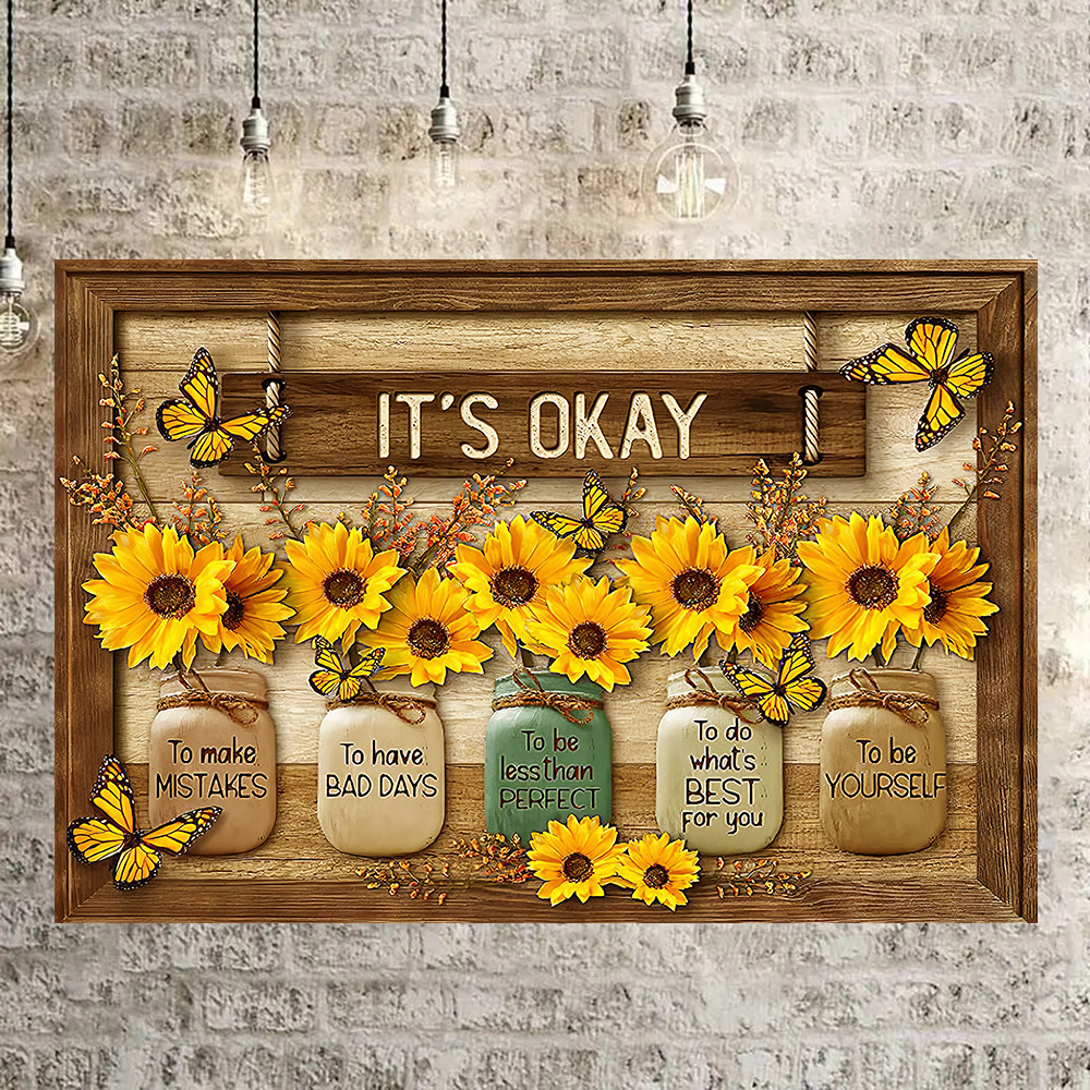 Wall Decor Sunflower Wall Art It's Okay Inspirational Quotes Canvas Print Bathroom Decor Wall Art Rustic Sunflower Painting