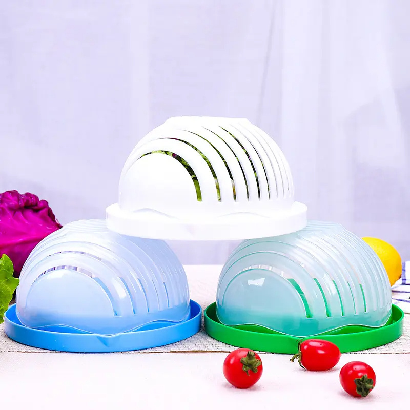 Kitchen Fruit Sand Cutter Cutting Bowl Mixing Salad Bowl Plastic Vegetable Bowl with Lid Thickened Divider