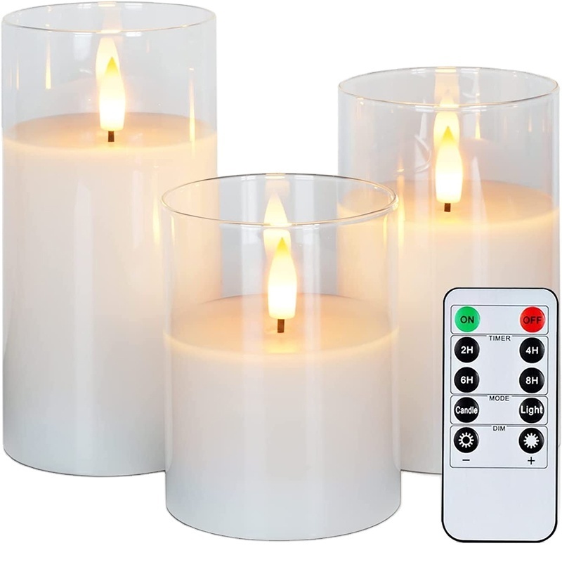 Glass LED Flameless Candles with Remote Control and Timer for for Festival Wedding Home Party Decor