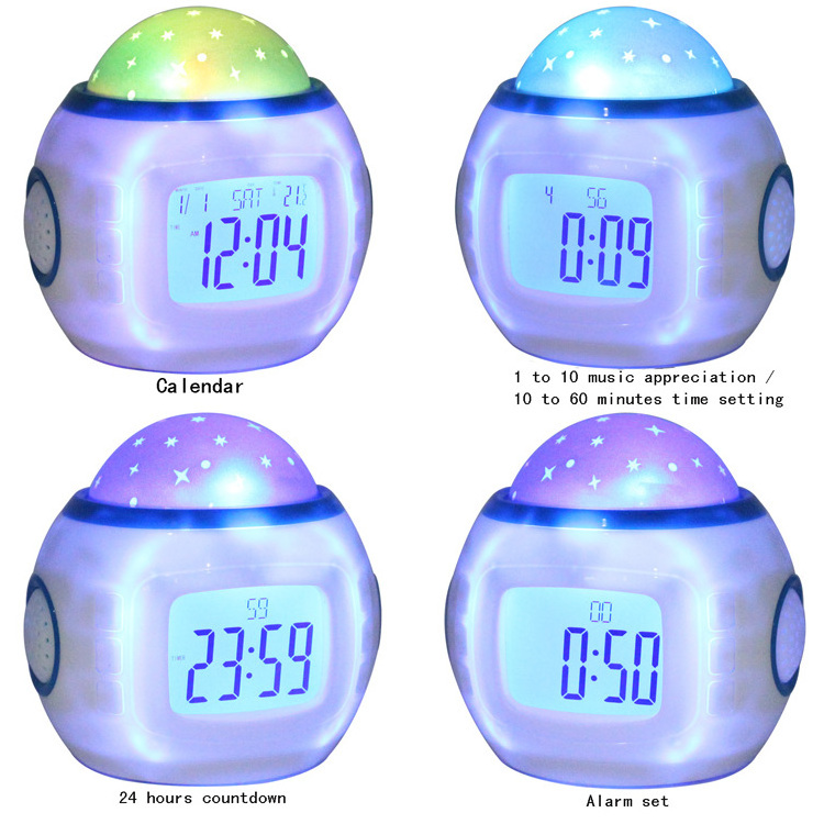 Natural Sound Music Player Sky Moon Time Wall Projection Alarm Clock