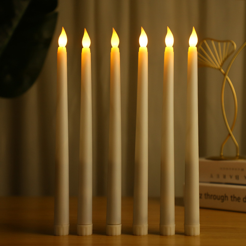 Classic battery operated led warm 3D wick light christmas  ivory flameless taper candles