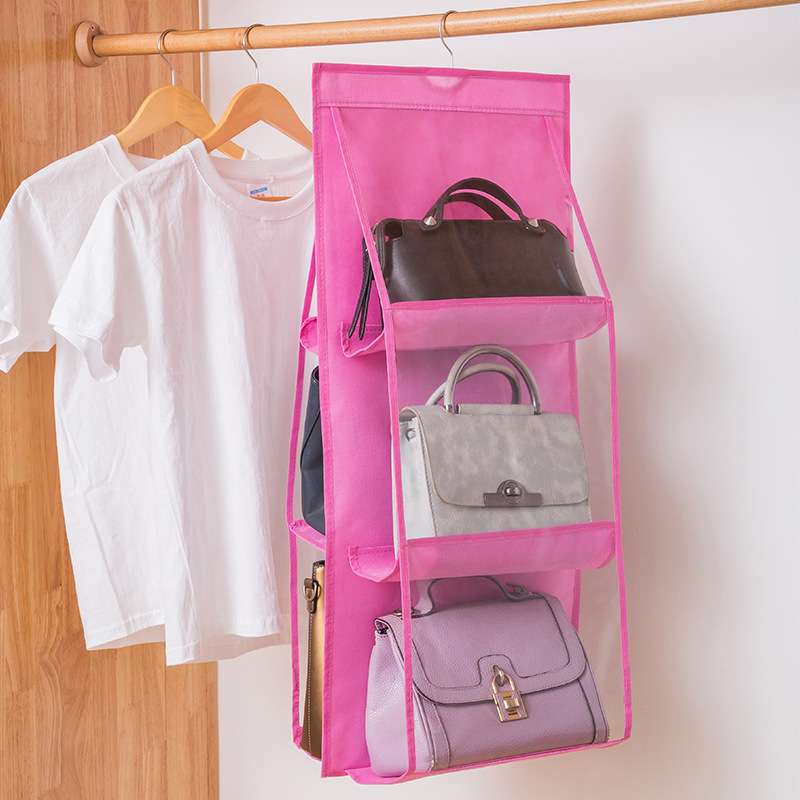 6 Pocket Household Double-sided Dust Proof Hanging Storage Bag Closet Organizer for Handbag