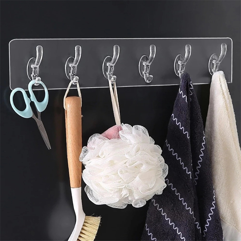 Yiwu 6 Row of Transparent Wall Hooks Hanging on the Wall Hats Clothes Hangers Towel Rack Door Hooks Bathroom Storage Racks