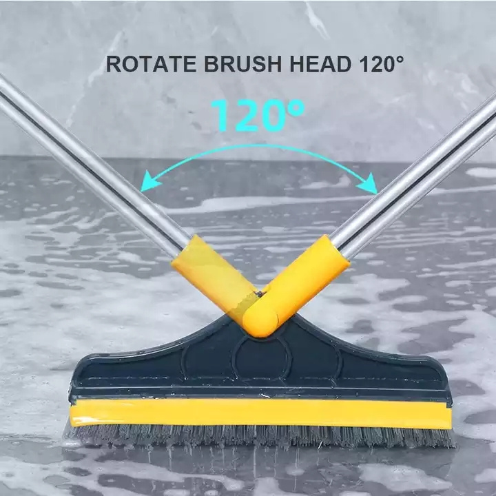 360 Rotating Long Handle Broom Adjustable Floor Scrub Brush Windows Scraper 2 in 1 Brusher Broom for Home