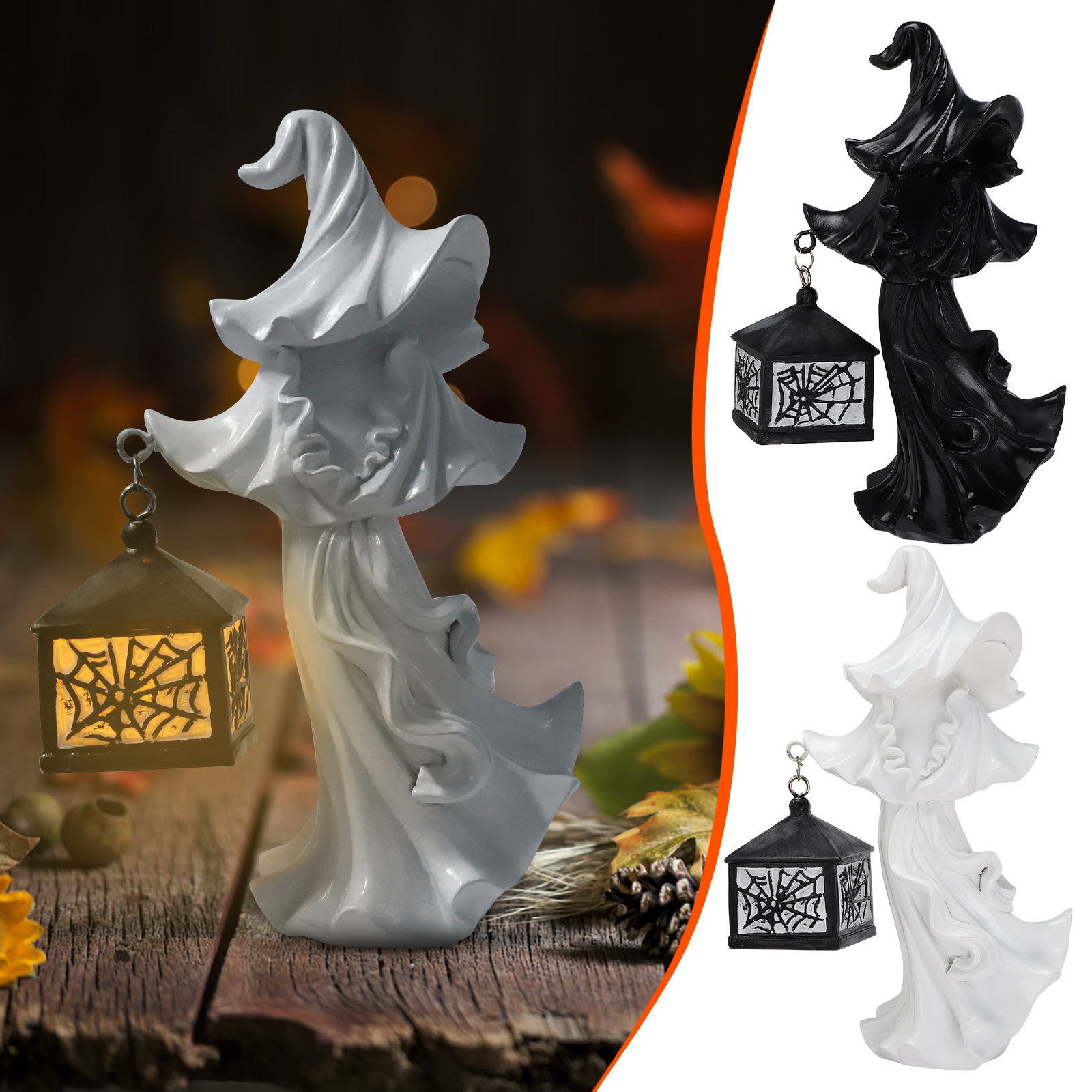 Halloween Garden Decoration Hell Messenger Lantern Decoration Witch Resin Sculpture Decoration Ghost Statue