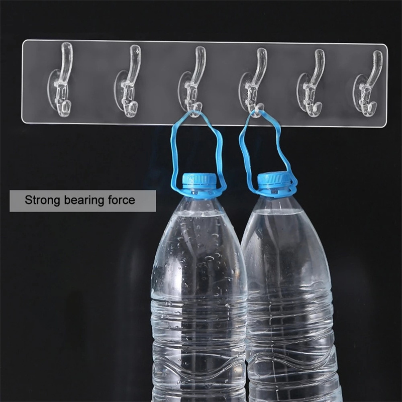 Yiwu 6 Row of Transparent Wall Hooks Hanging on the Wall Hats Clothes Hangers Towel Rack Door Hooks Bathroom Storage Racks