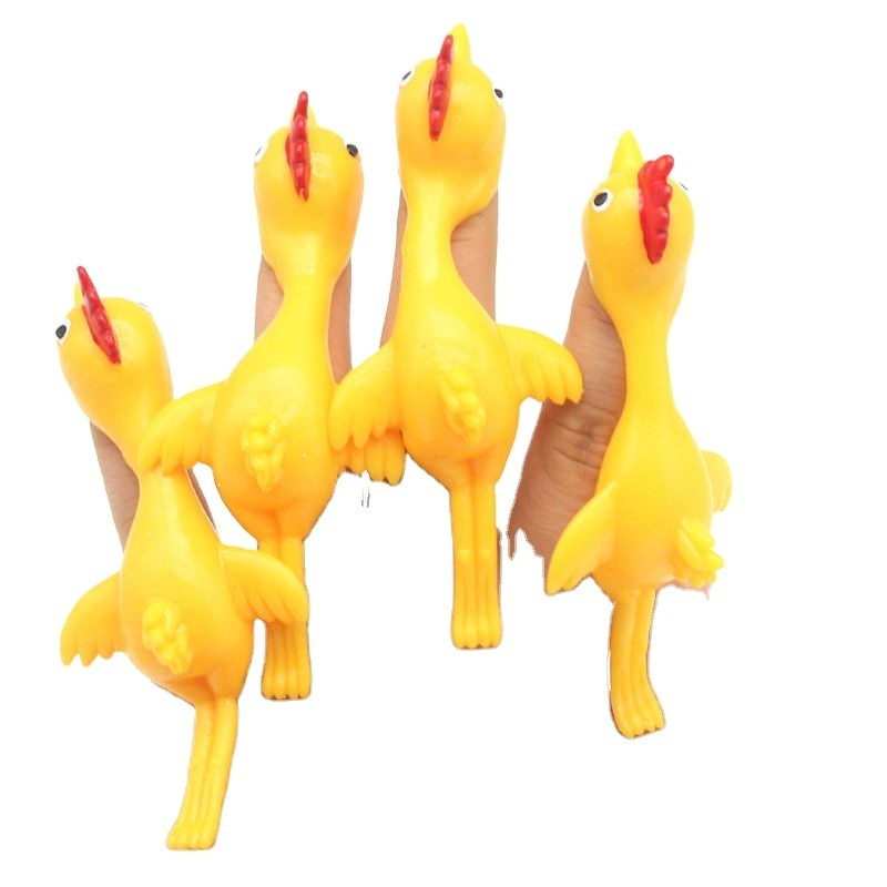 Funny Flying Turkey Chicken Toys Small Size Rubber Chicken Stretchy Flying Turkey Finger Birds Toy