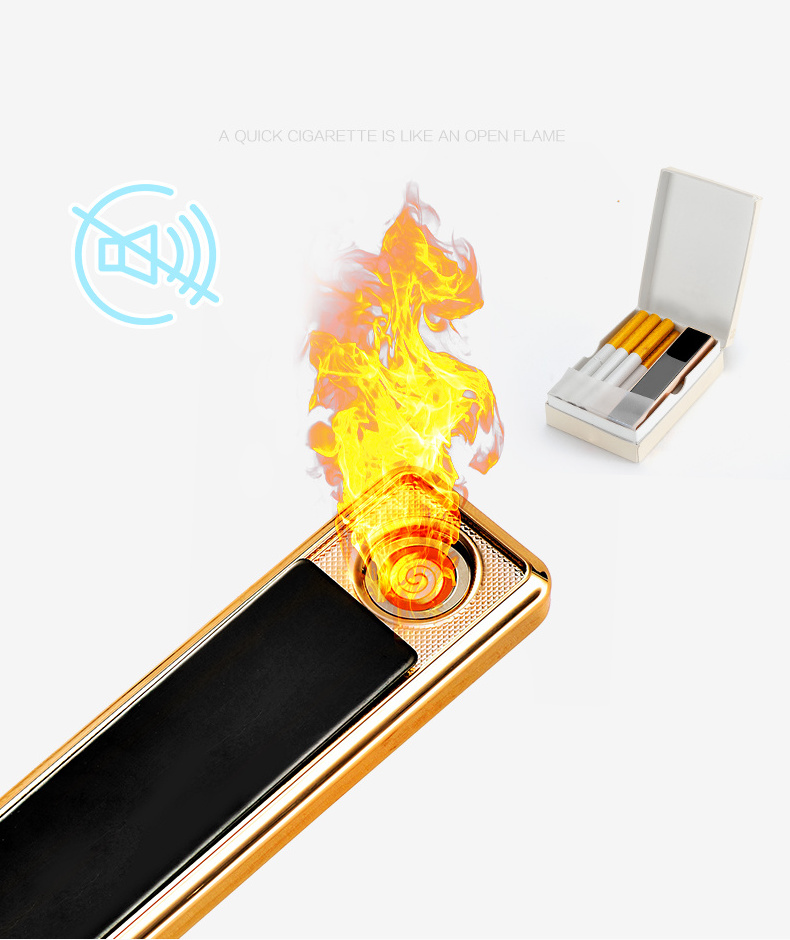 Ultra Thin Luxury Electric USB Rechargeable Coil Slim Lighter Flameless Wind proof Lighters Touch Switch Lighter