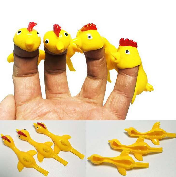 Funny Flying Turkey Chicken Toys Small Size Rubber Chicken Stretchy Flying Turkey Finger Birds Toy