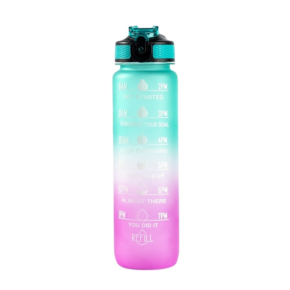 1L /32 oz Leakproof Tritran BPA Free Gradient Plastic Water Bottle with Motivational Time Marker Water Bottle With Custom Logo