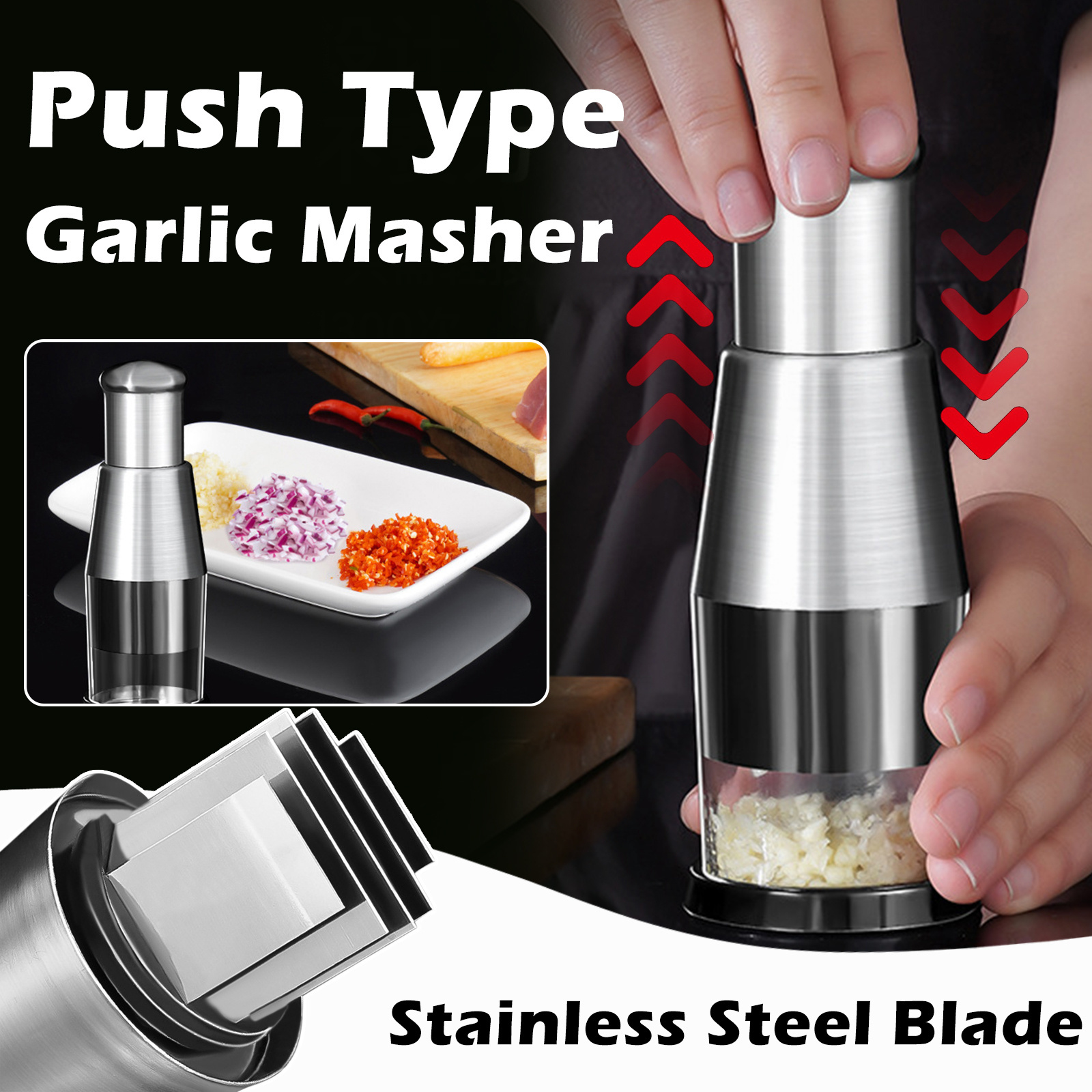 Hand Press Stainless Steel Garlic Masher Food Cutter Pat Knife Vegetable Chopper Kitchen Tools