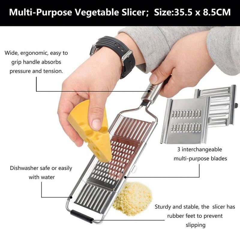 3 in 1 Flat Multifunction Manual Hand Stainless Steel Carrot Potato Onion Cabbage Shredder Vegetable Grater for Kitchen