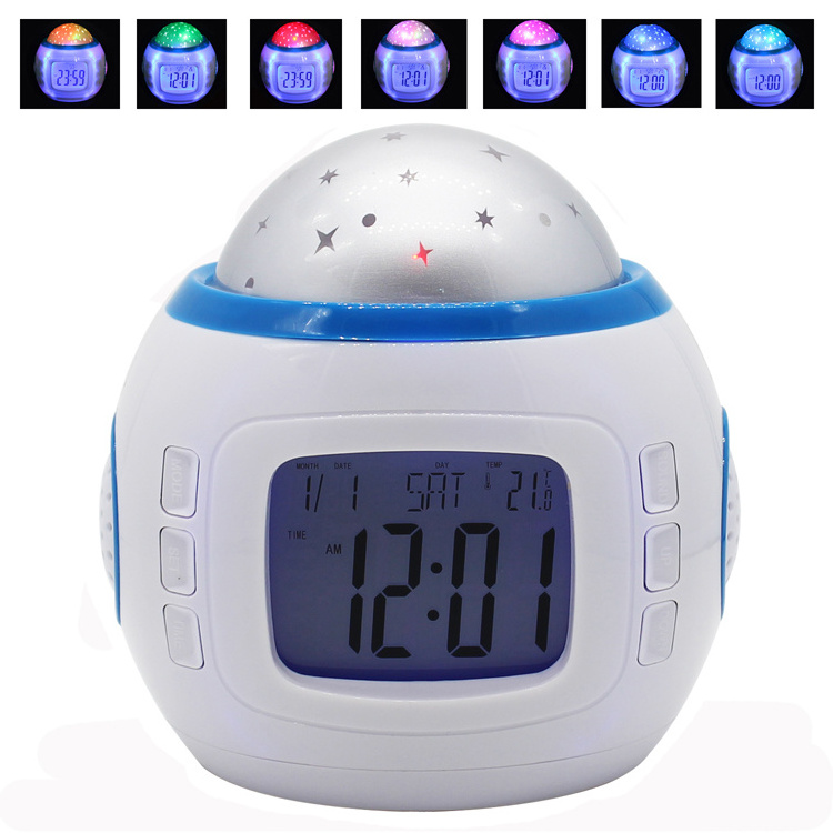 Natural Sound Music Player Sky Moon Time Wall Projection Alarm Clock