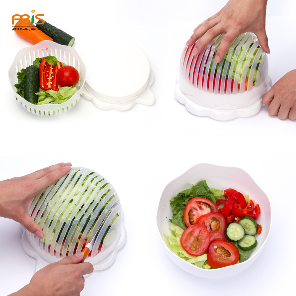 Kitchen Fruit Sand Cutter Cutting Bowl Mixing Salad Bowl Plastic Vegetable Bowl with Lid Thickened Divider