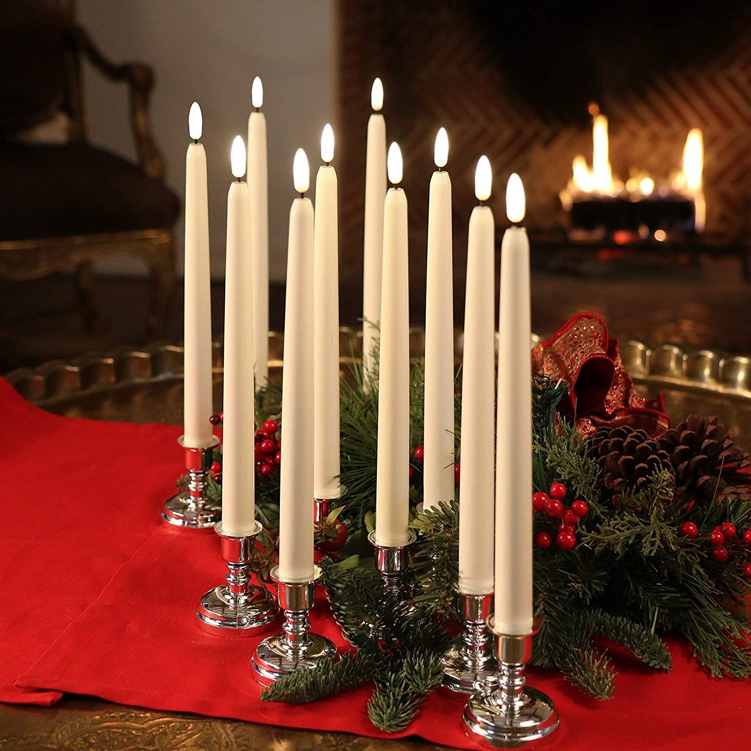 Classic battery operated led warm 3D wick light christmas  ivory flameless taper candles