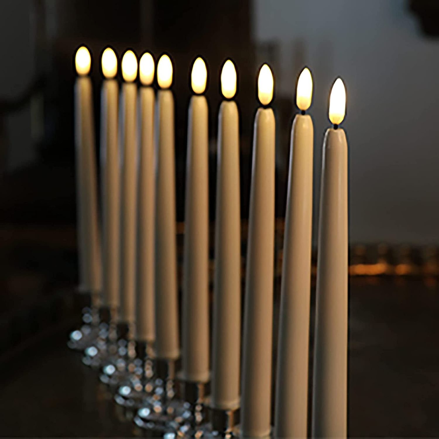 Classic battery operated led warm 3D wick light christmas  ivory flameless taper candles