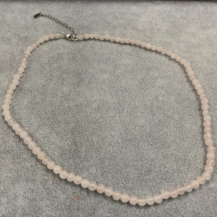 dainty natural stone jewelry 925 sterling silver raw rose quartz crystal beaded necklace wholesale