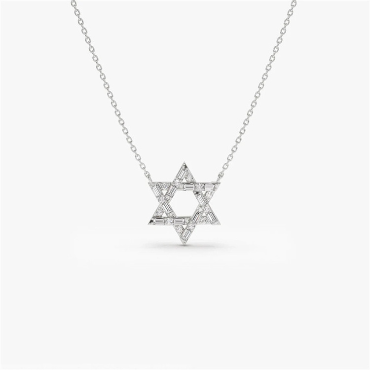 14k gold plated 925 sterling silver baguette cz pave star of david necklace for women wholesale