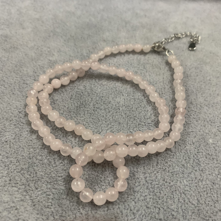 dainty natural stone jewelry 925 sterling silver raw rose quartz crystal beaded necklace wholesale