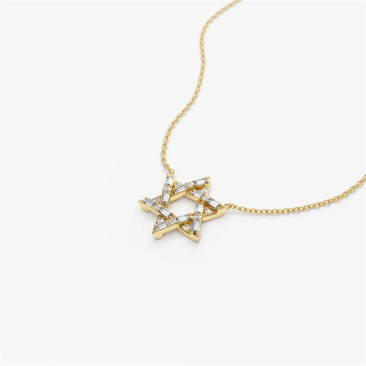 14k gold plated 925 sterling silver baguette cz pave star of david necklace for women wholesale