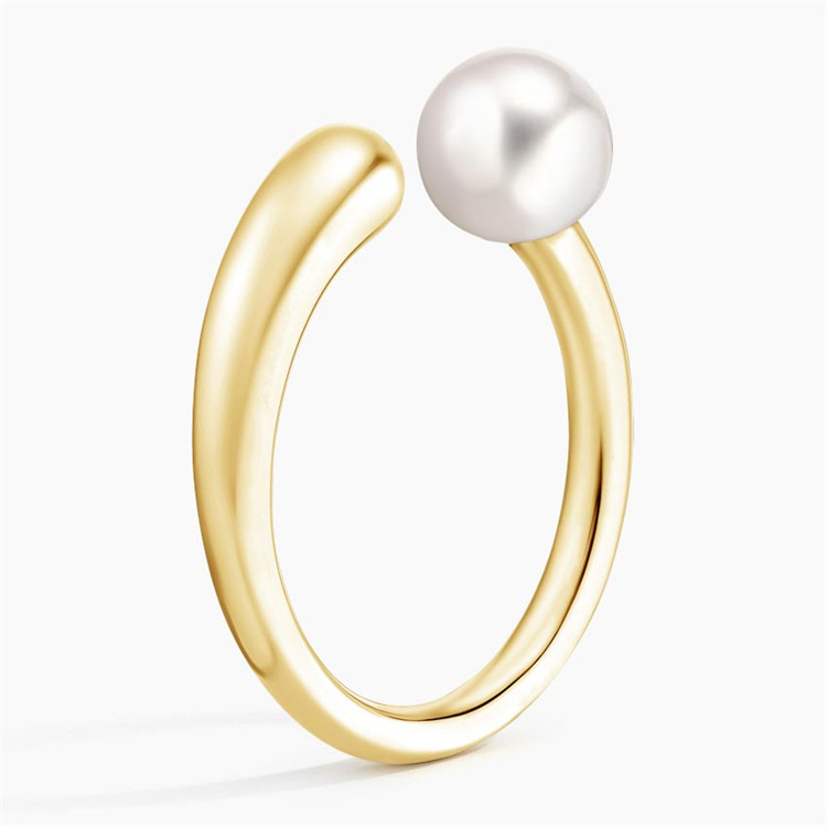 dainty cultured pearl jewelry gold plated 925 sterling silver open style fresh water pearl ring for women