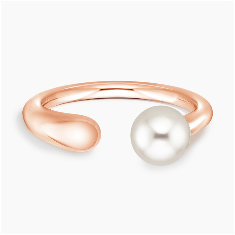 dainty cultured pearl jewelry gold plated 925 sterling silver open style fresh water pearl ring for women