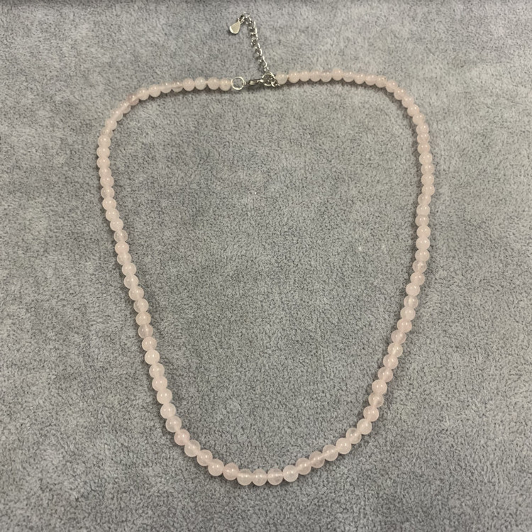 dainty natural stone jewelry 925 sterling silver raw rose quartz crystal beaded necklace wholesale