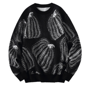 Shinesia OEM MenJacquard Wool Cropped Winter Knitwear Custom Men Designer Crewneck Pullover Knitted Embroidered Sweater for Men