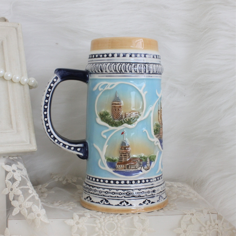 Custom Souvenir Beer Mugs Handpainted Engraved Russia German Munich Stoneware Beer Stein