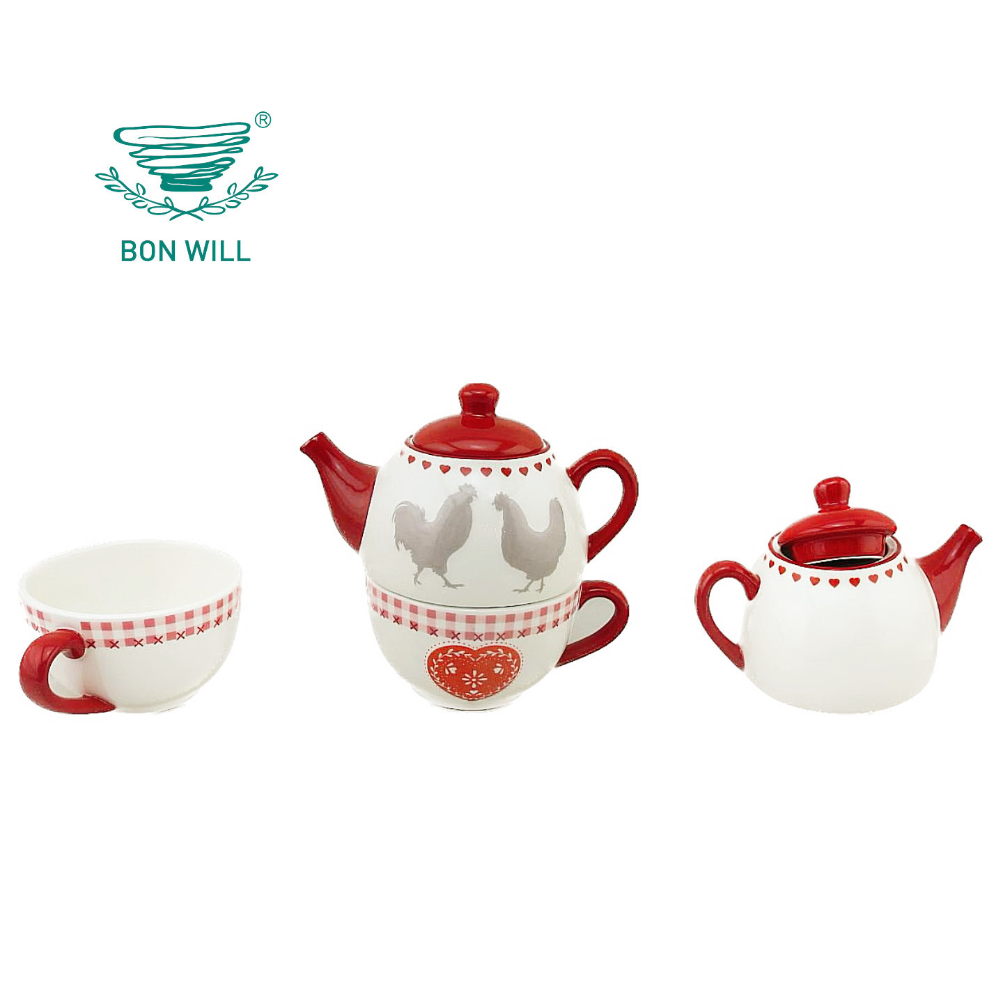 BONWILL Red Rooster Tea pot and Cup Set