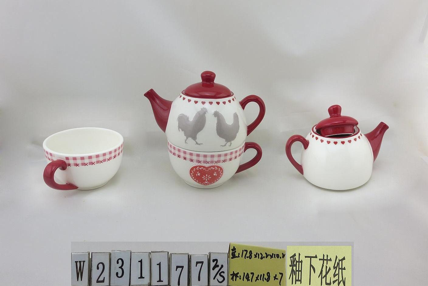 BONWILL Red Rooster Tea pot and Cup Set