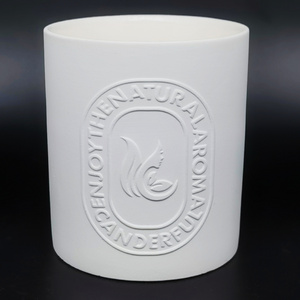 Custom Logo Embossed Porcelain Candle Vessels Holder Nordic Empty Matte Candle Container Engraved Ceramic Candle Jar