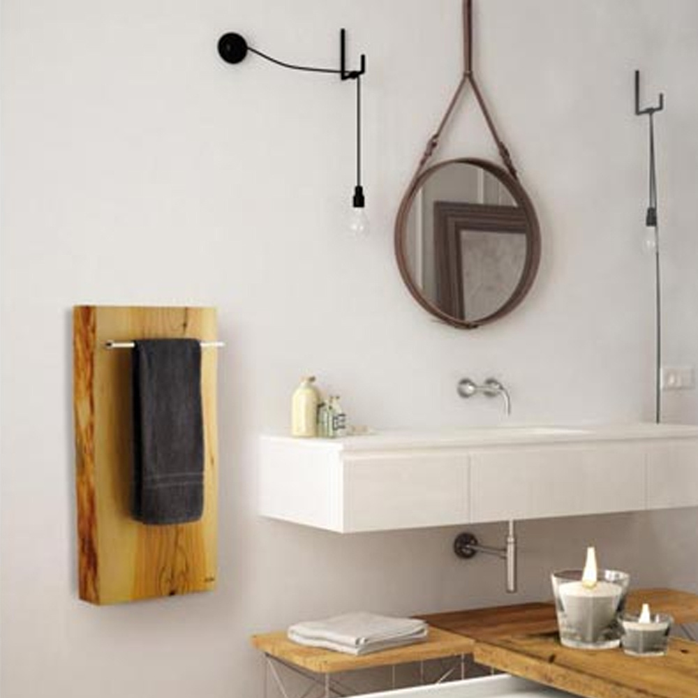 Made in Italy bathroom accessories electric towel warmer Vertical 500W wood series with towel rail cm 40x8x80h