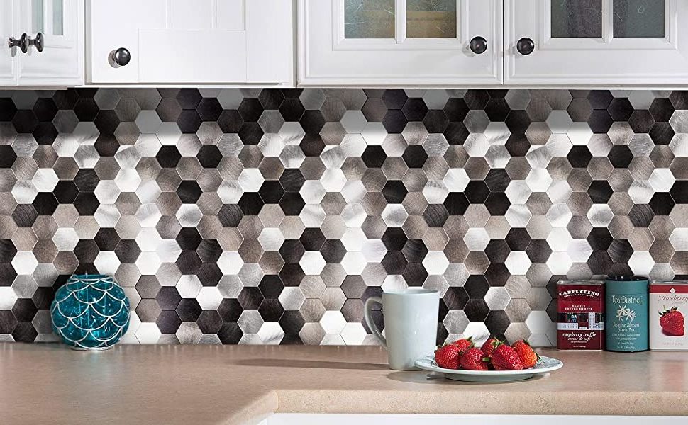 self-adhesive fire resistant peel and stick aluminum laminate mosaic tiles for kitchen wall 300x300mm