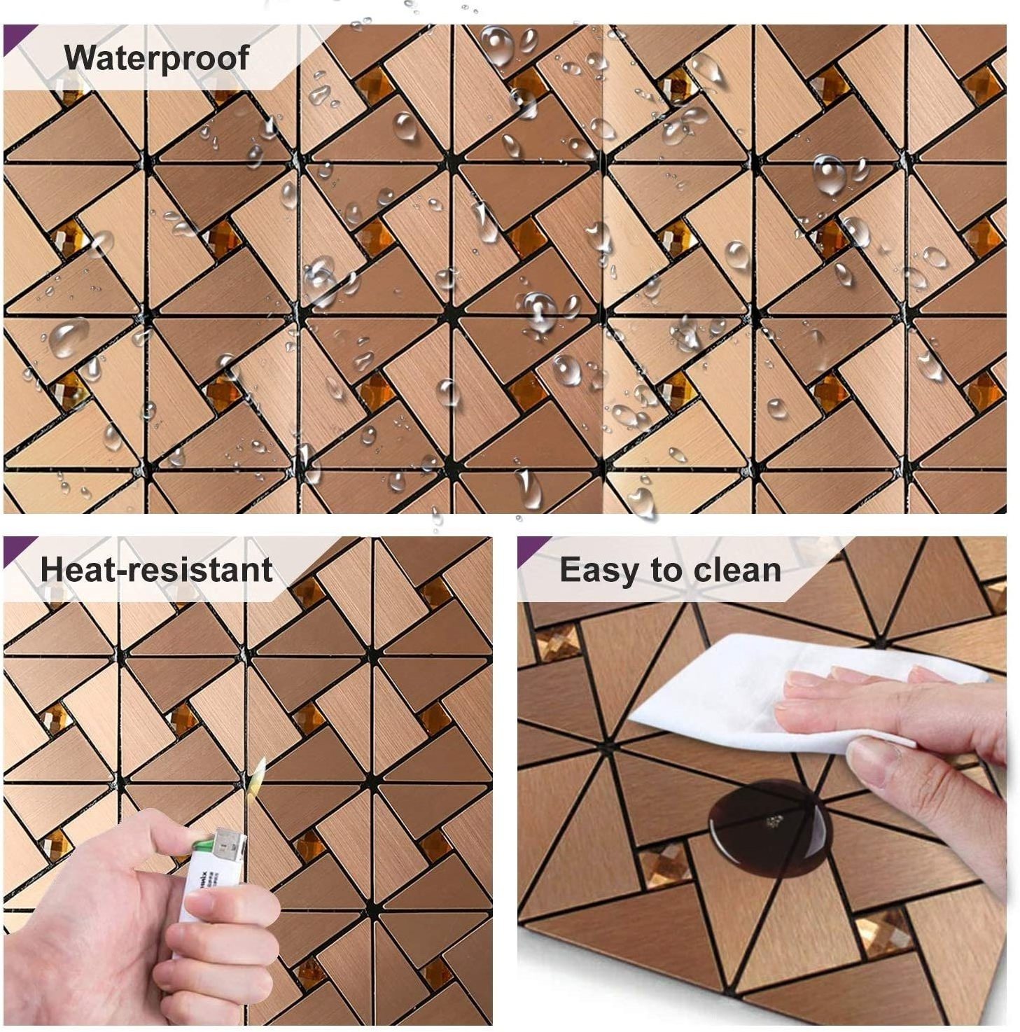 peel and stick mosaic tiles for kitchen, self-adhesive aluminum lvt mosaic tile