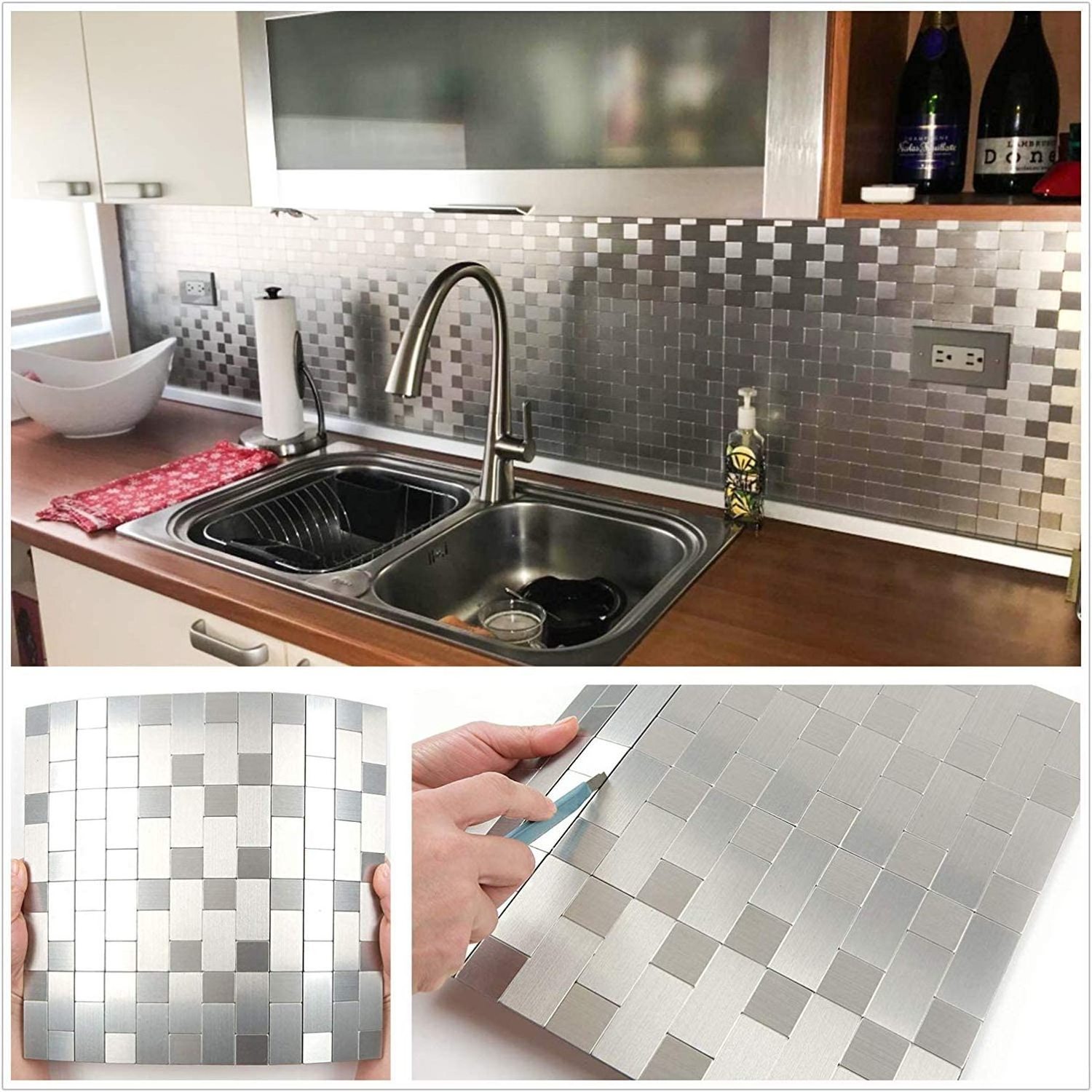 waterproof modern peel and stick aluminum laminate mosaic tiles