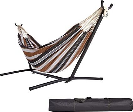 Double Cotton Hammock with Portable Heavy Duty Stainless Steel Frame Stand Hammock Metal Steel Hanging