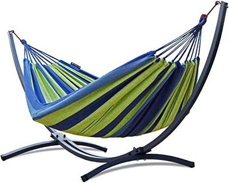 Double Cotton Hammock with Portable Heavy Duty Stainless Steel Frame Stand Hammock Metal Steel Hanging